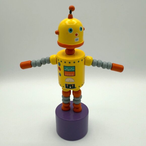 Vintage Lot Wooden Push Puppet Toy Robot Retro Articulated Figure Collectible - Picture 12 of 13